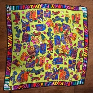 LAUREL BURCH 100% Silk Colorful Abstract Cat Pattern Scarf 35 x 35”